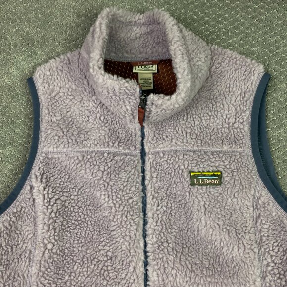 LL Bean Mountain Pile Fleece Vest Women's Large Lilac Full Zip Deep Pile 502430 - Picture 3 of 11